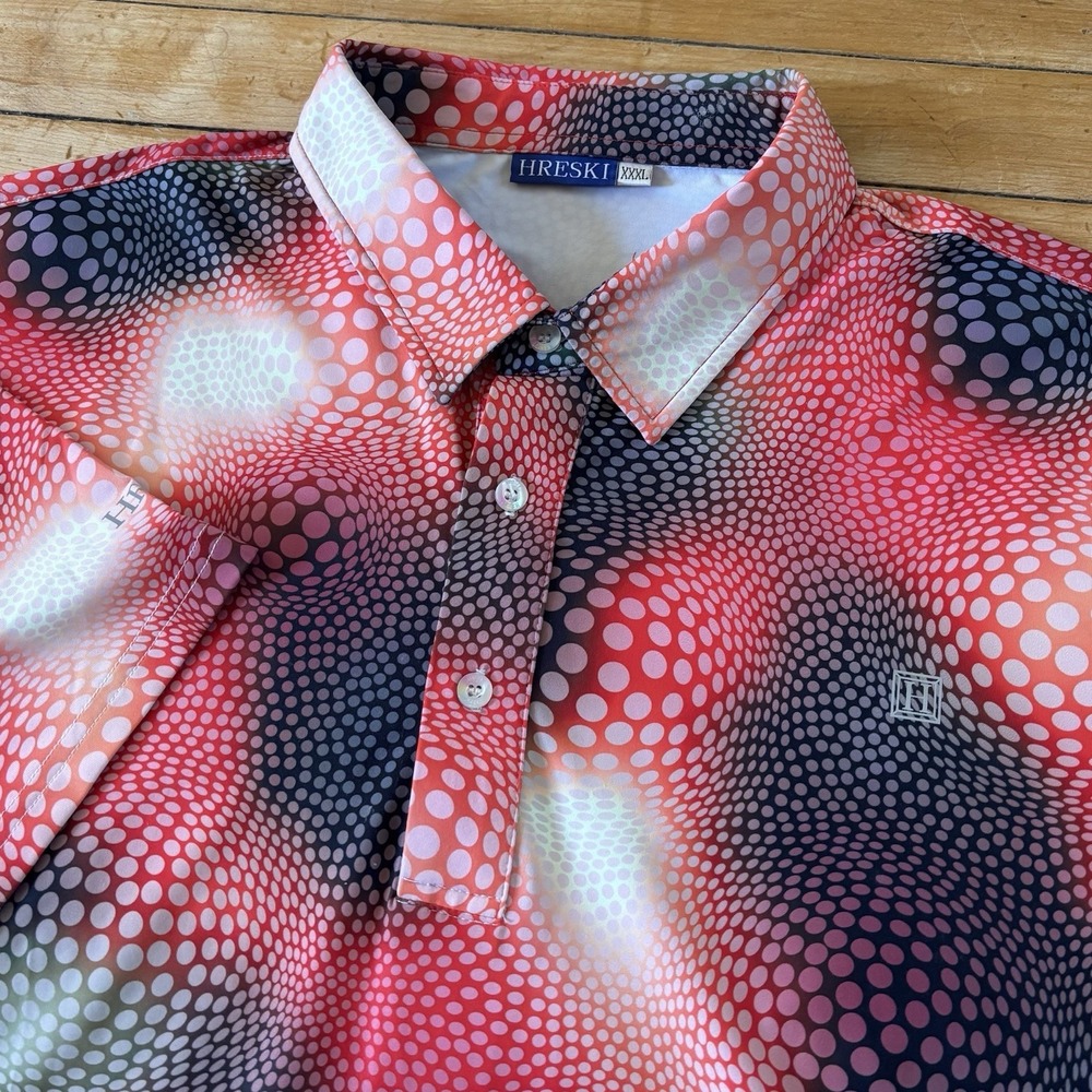 HRESKI Golf Polo Shirt Performance Stretch Mens 3XL Geometric AOP Preppy
